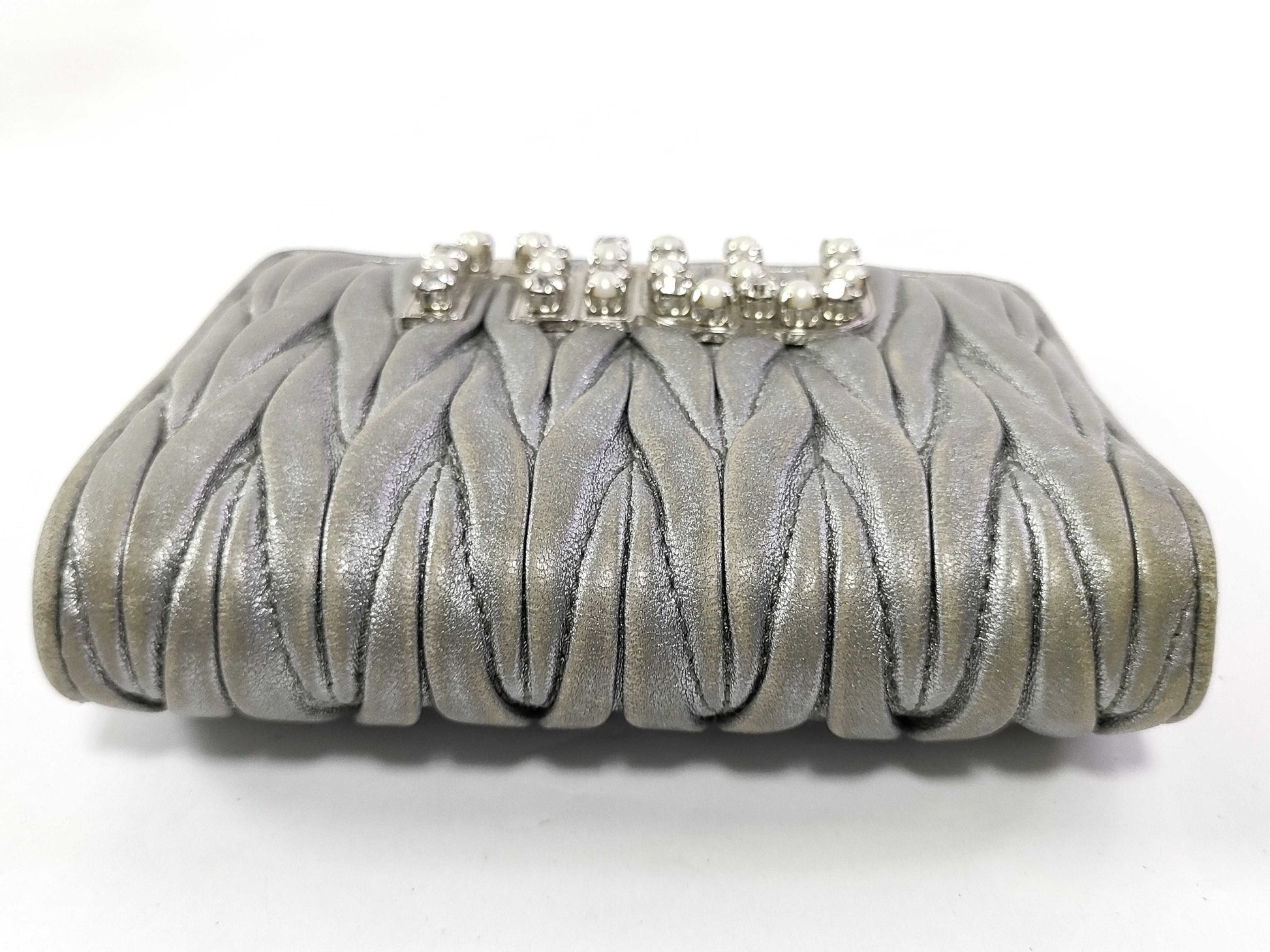 Miu Miu Bijou/Pearl Bifold Silver Wallet