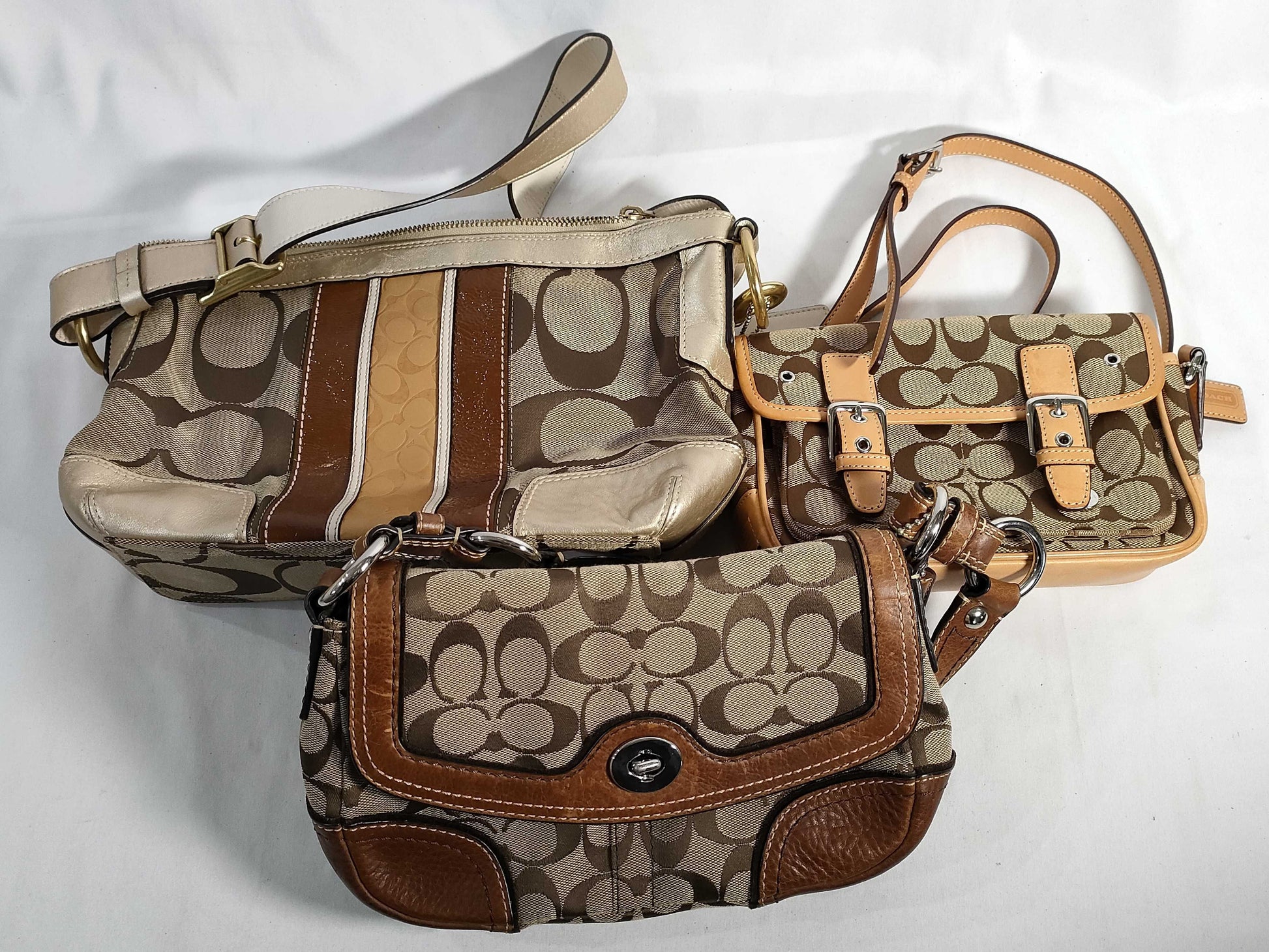 COACH Signature 3-Piece Bag Set 10983 / f11617 / 6844 / Signature Canvas Shoulder Bag