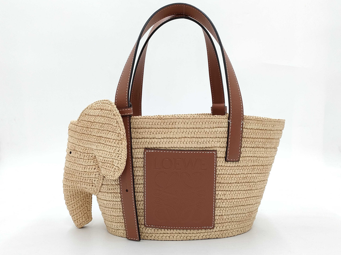 LOEWE Elephant Raffia and Leather Bag