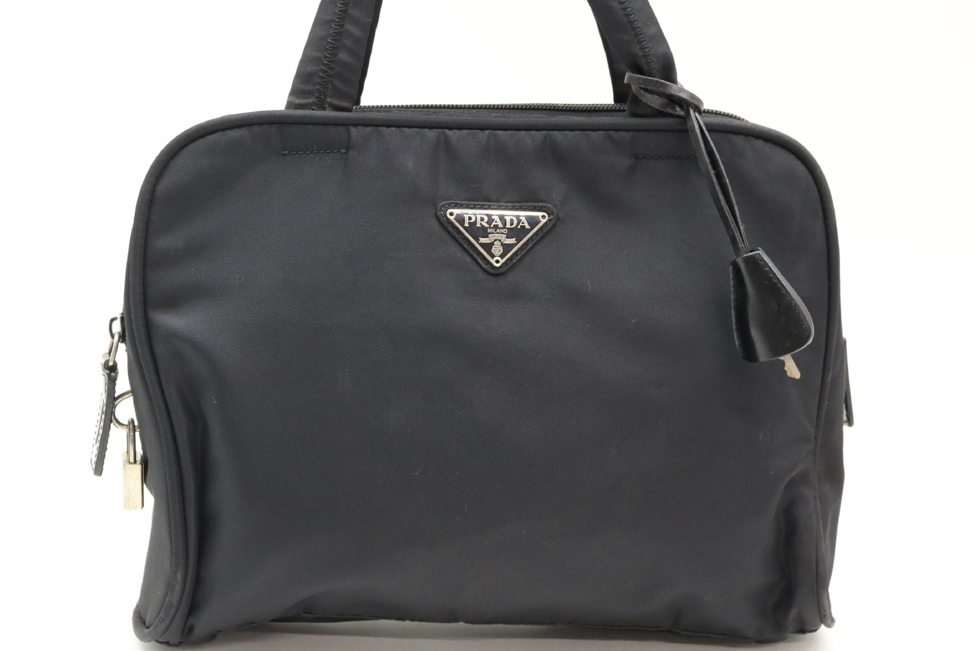 PRADA nylon handbag with triangular logo plate