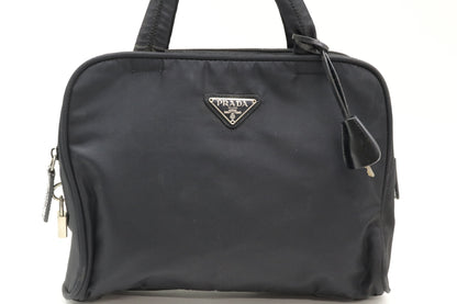 PRADA nylon handbag with triangular logo plate