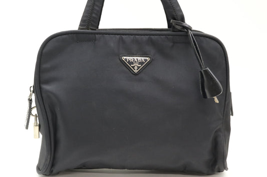 PRADA nylon handbag with triangular logo plate