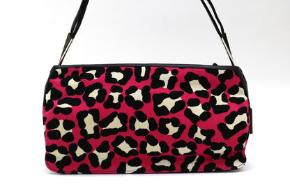 BOTTEGA VENETA Canvas Leather Leopard Print Shoulder Bag