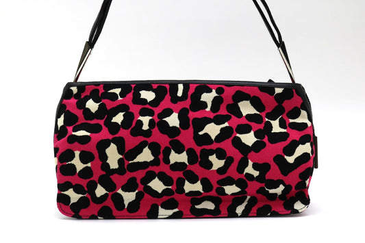 BOTTEGA VENETA Canvas Leather Leopard Print Shoulder Bag