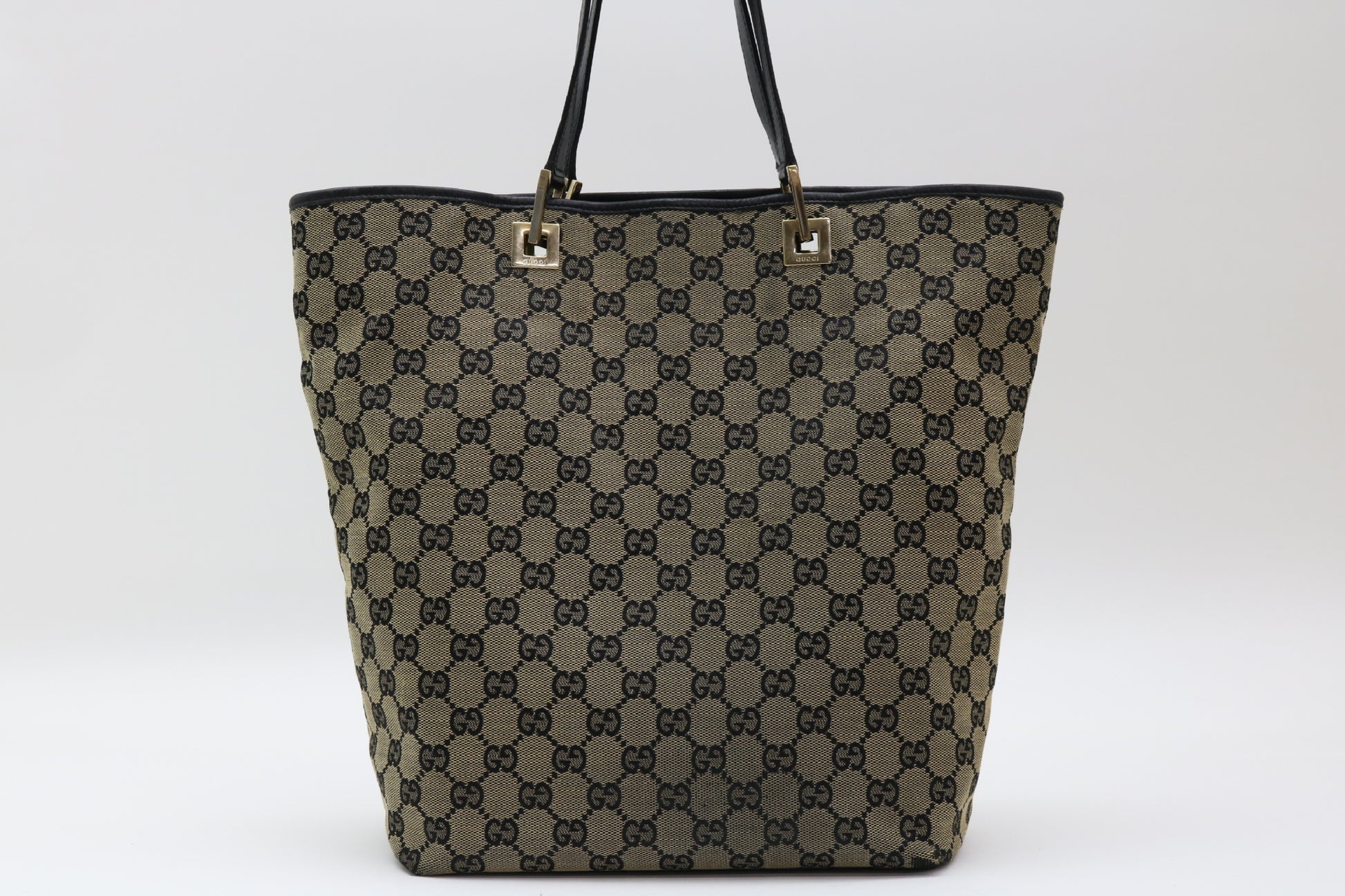 GUCCI GG Canvas Leather Tote Bag