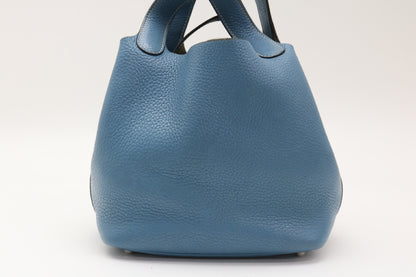 HERMES Picotin Picotin PM Blue Jean Handbag with M Stamp