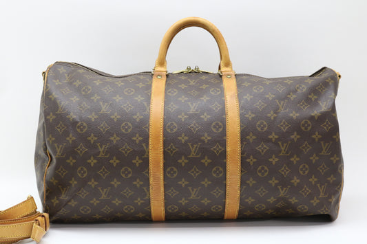 LOUIS VUITTON Monogram Keepall Bandouliere 55 Boston Bag