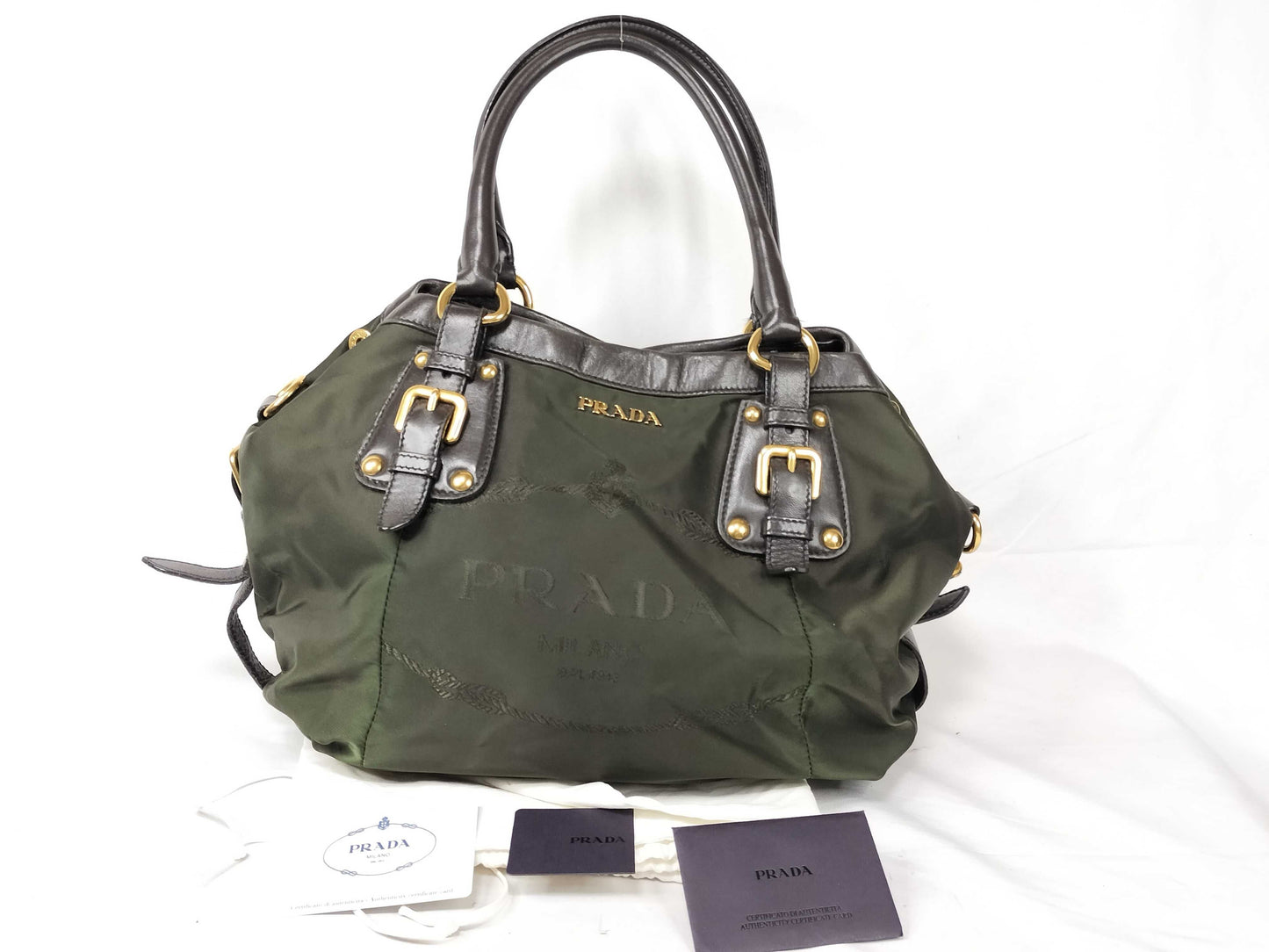 PRADA Nylon Prada Nylon Jacquard Khaki Handbag
