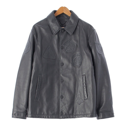 LOUIS VUITTON Men's Leather Jacket/Blouson with Logo Patch and Monogram in Black