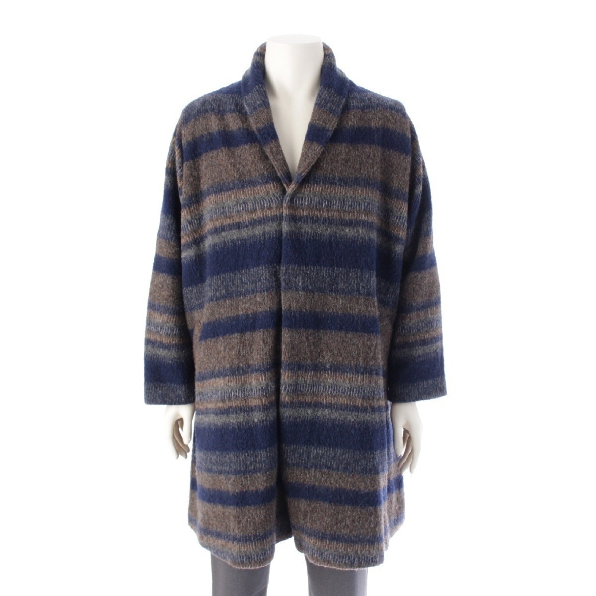 Plantation Wool Knit Border Long Coat PL84FA612 Blue Brown 2 Coats