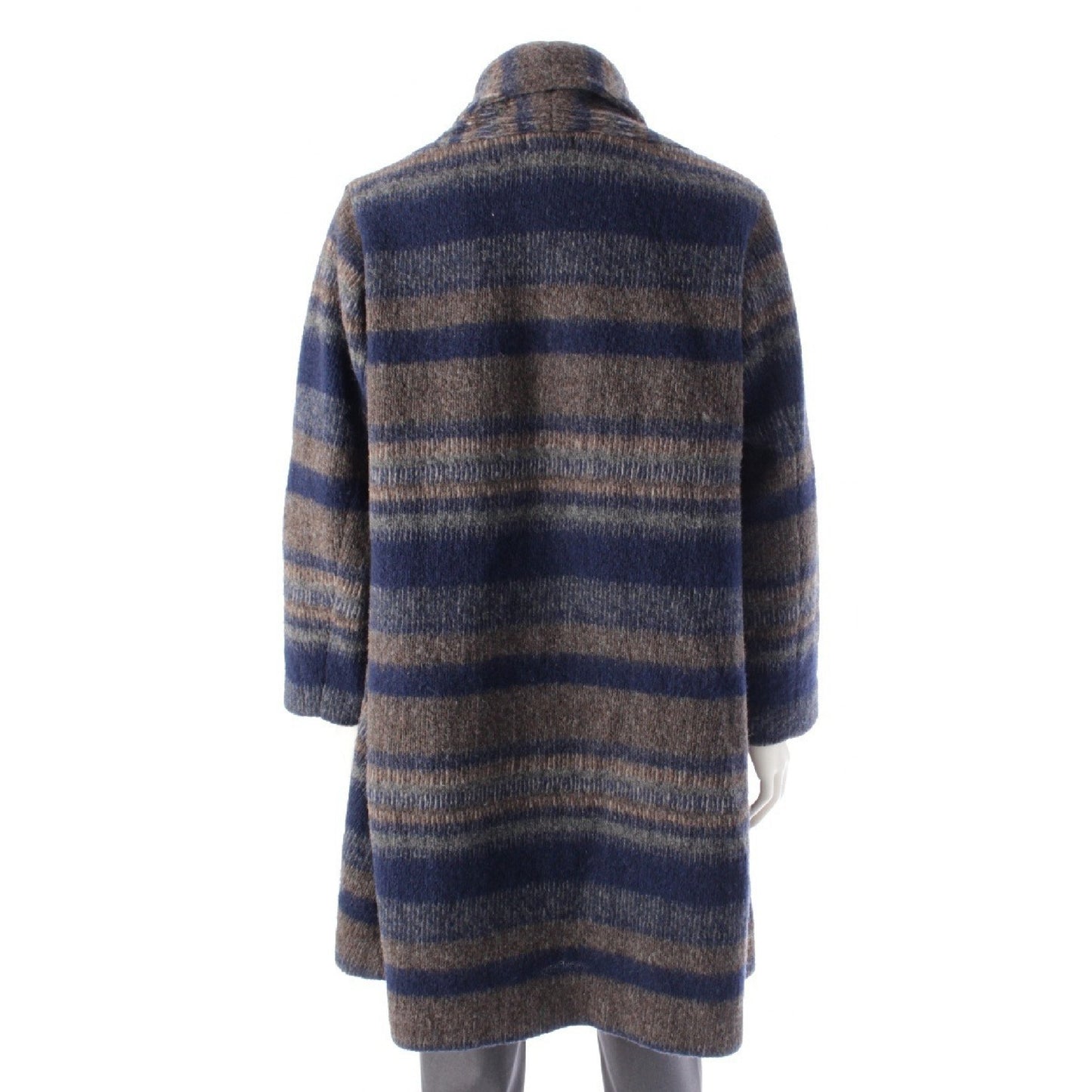 Plantation Wool Knit Border Long Coat PL84FA612 Blue Brown 2 Coats