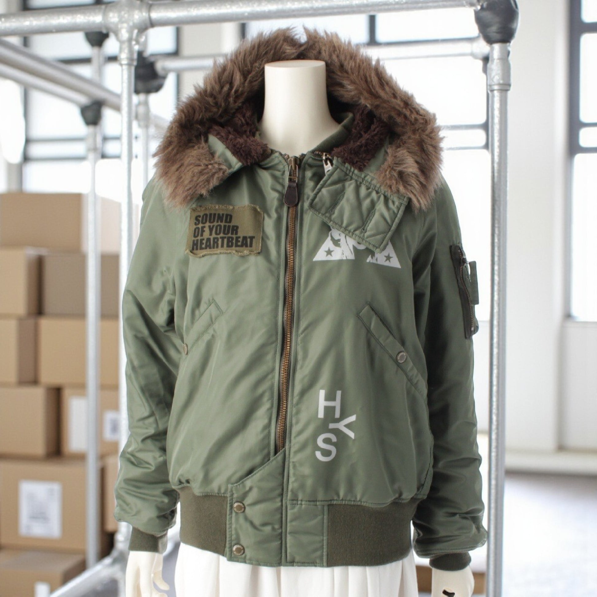 HYSTERIC GLAMOUR HYS Hysteric Glamour 84 Fur Hooded N-2B MA-1 Flight Military Jacket Y2K 02203AB14 Jacket