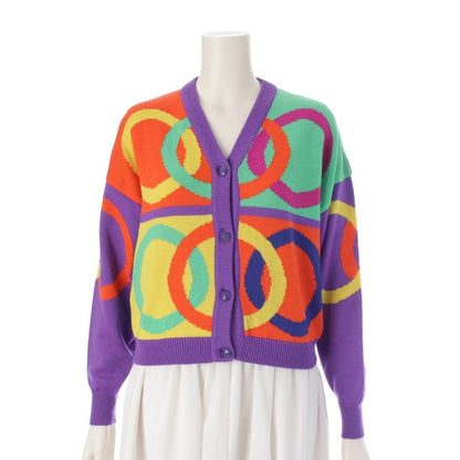 VERSACE Gianni Versace Wool Knit All-Over Print Cardigan, Multicolor, Size 0