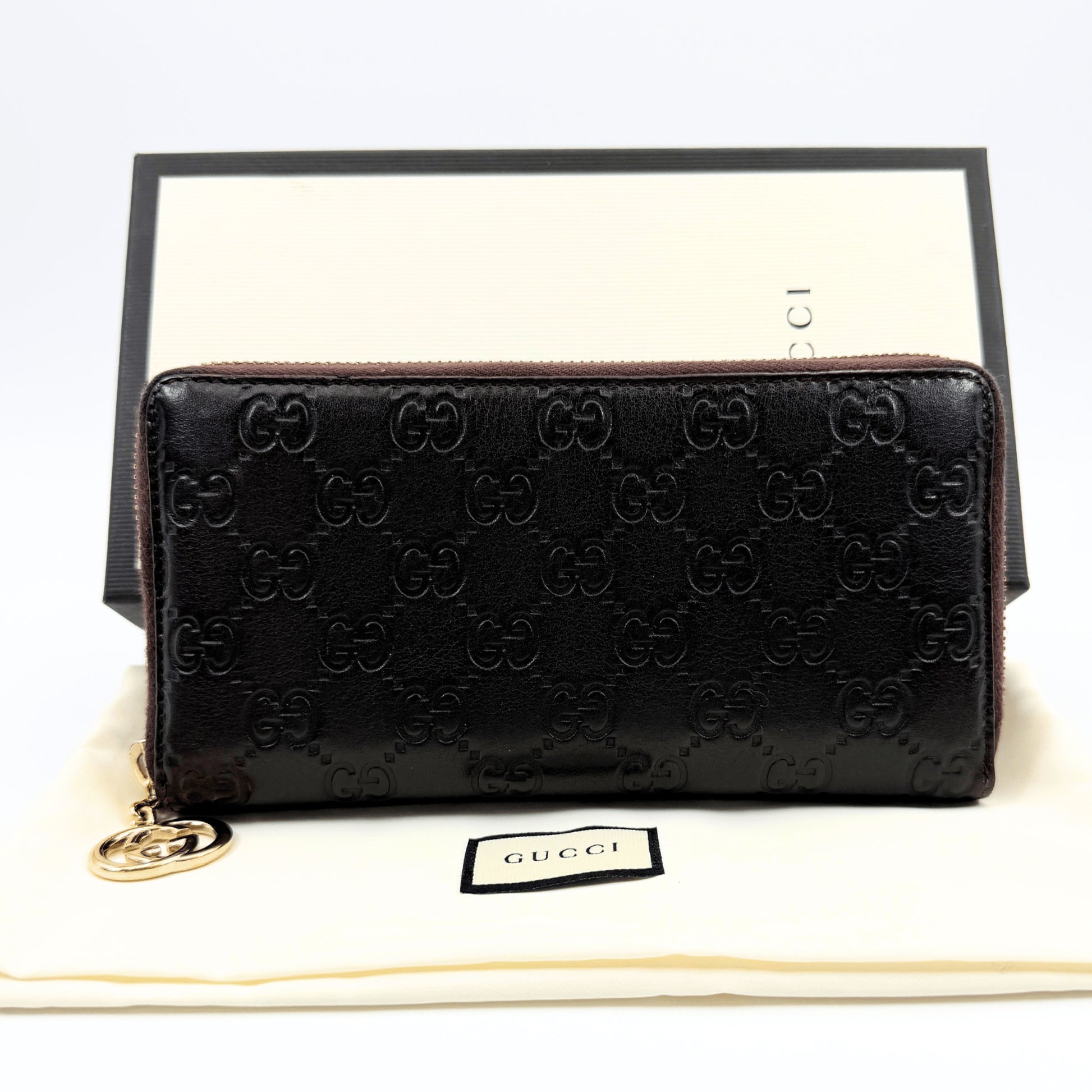 GUCCI Guccissima Leather Zip-Around Long Wallet with Dust Bag and Box
