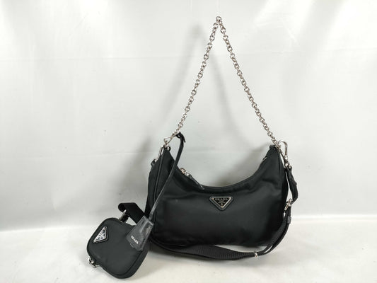 PRADA Re-Nylon 2005 Triangle Logo Plate 2-Way Nylon Shoulder Bag 1BH204