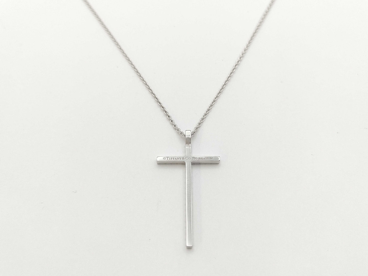 Tiffany & Co. Metro Cross Diamond Necklace in 750 White Gold, 4.0g 