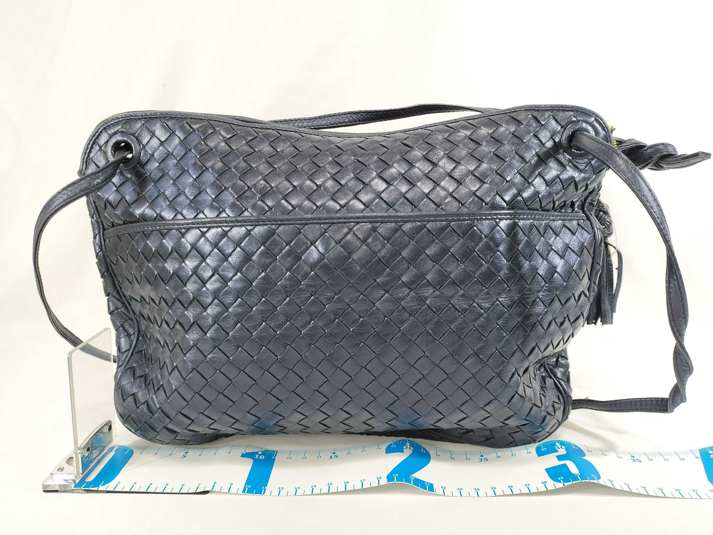 BOTTEGA VENETA Intrecciato Fringe Shoulder Bag in Navy