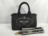 PRADA Canapa Handbag with Shoulder Strap, Black