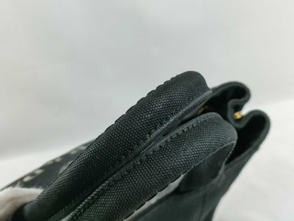 PRADA Canapa Handbag with Shoulder Strap, Black