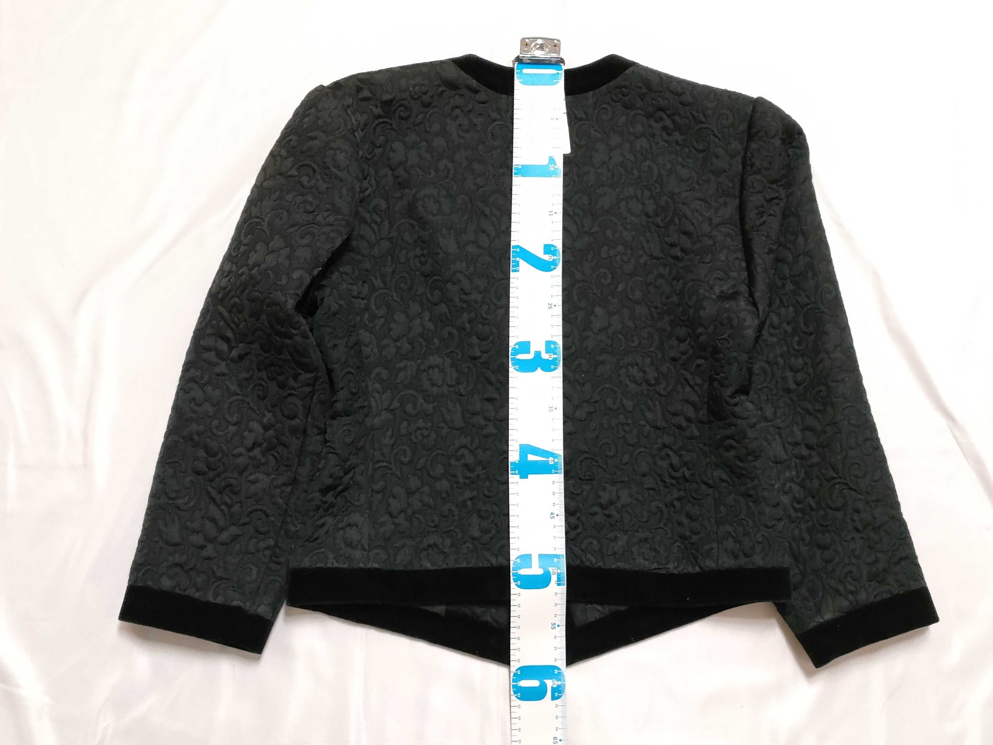 Yves Saint Laurent Velvet Floral Quilted Collarless Jacket, Black, Size M