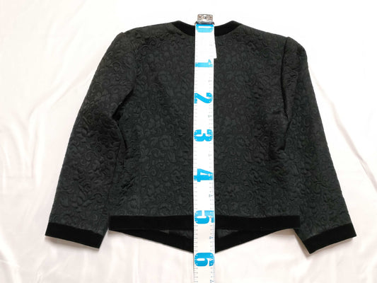 Yves Saint Laurent Velvet Floral Quilted Collarless Jacket, Black, Size M