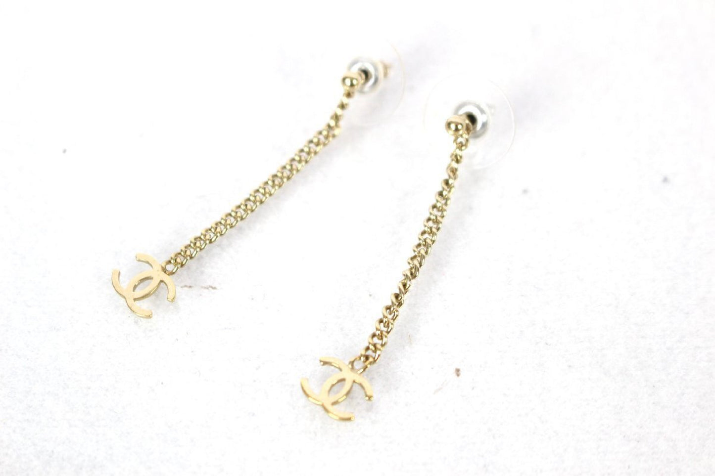 CHANEL Coco Mark Chain Earrings, Gold Color