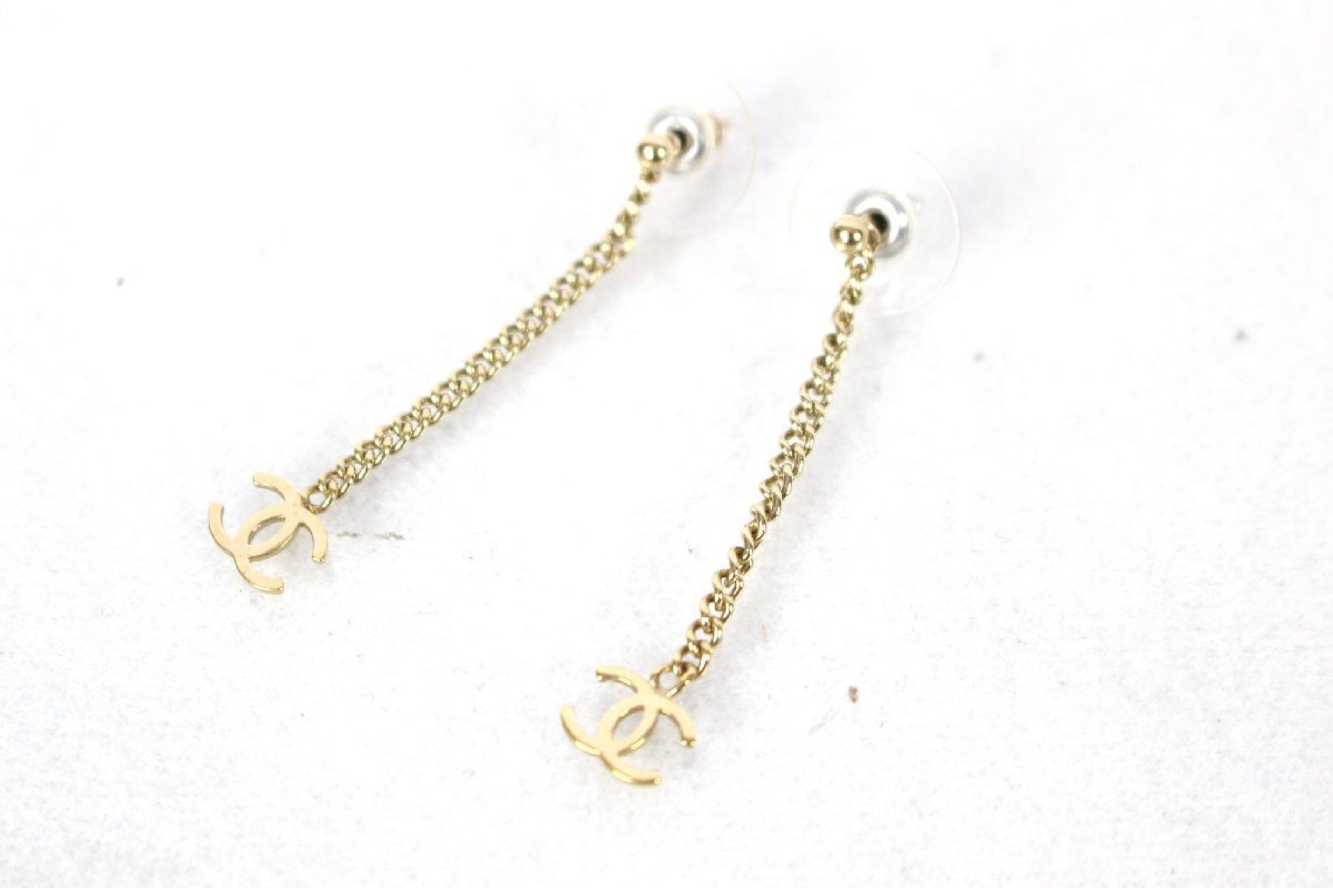 CHANEL Coco Mark Chain Earrings, Gold Color