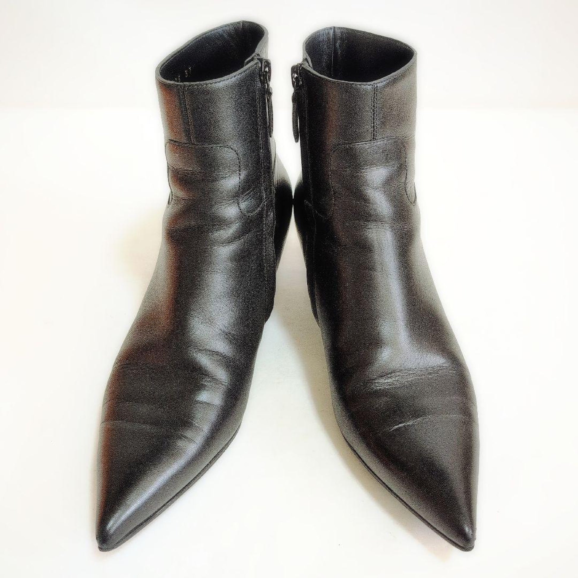 BALENCIAGA Short Boots, Side Zip, Leather, Pointed Toe, Size 24.0cm, Other Shoes