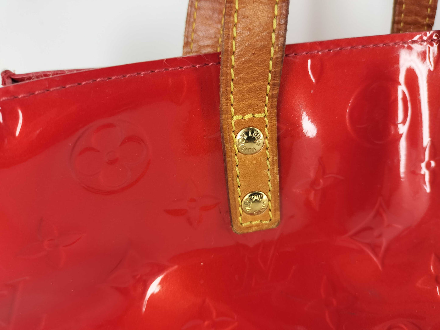 LOUIS VUITTON Vernis Louis Vuitton Tote Bag M91088 Lead PM Vernis Rouge MI1011 Tote Bag