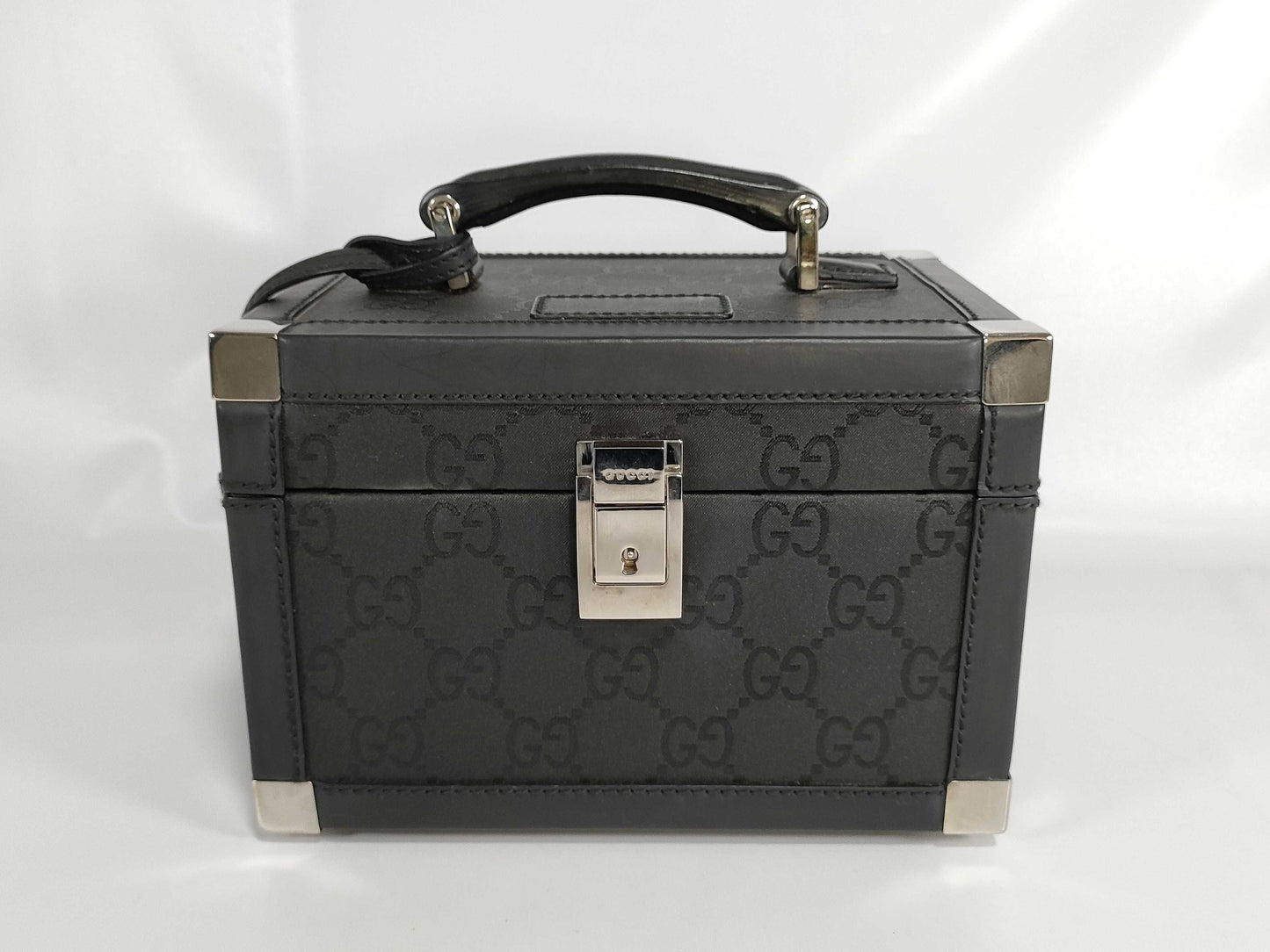GUCCI GG Vanity Box/013 0088/Cosmetic Case/GG Canvas/Rubber Calf Leather/Black Vanity Bag