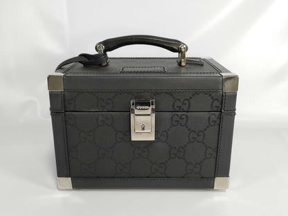 GUCCI GG Vanity Box/013 0088/Cosmetic Case/GG Canvas/Rubber Calf Leather/Black Vanity Bag