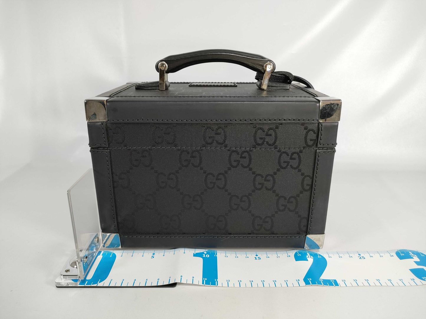 GUCCI GG Vanity Box/013 0088/Cosmetic Case/GG Canvas/Rubber Calf Leather/Black Vanity Bag