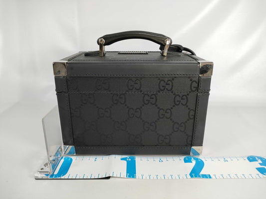 GUCCI GG Vanity Box/013 0088/Cosmetic Case/GG Canvas/Rubber Calf Leather/Black Vanity Bag