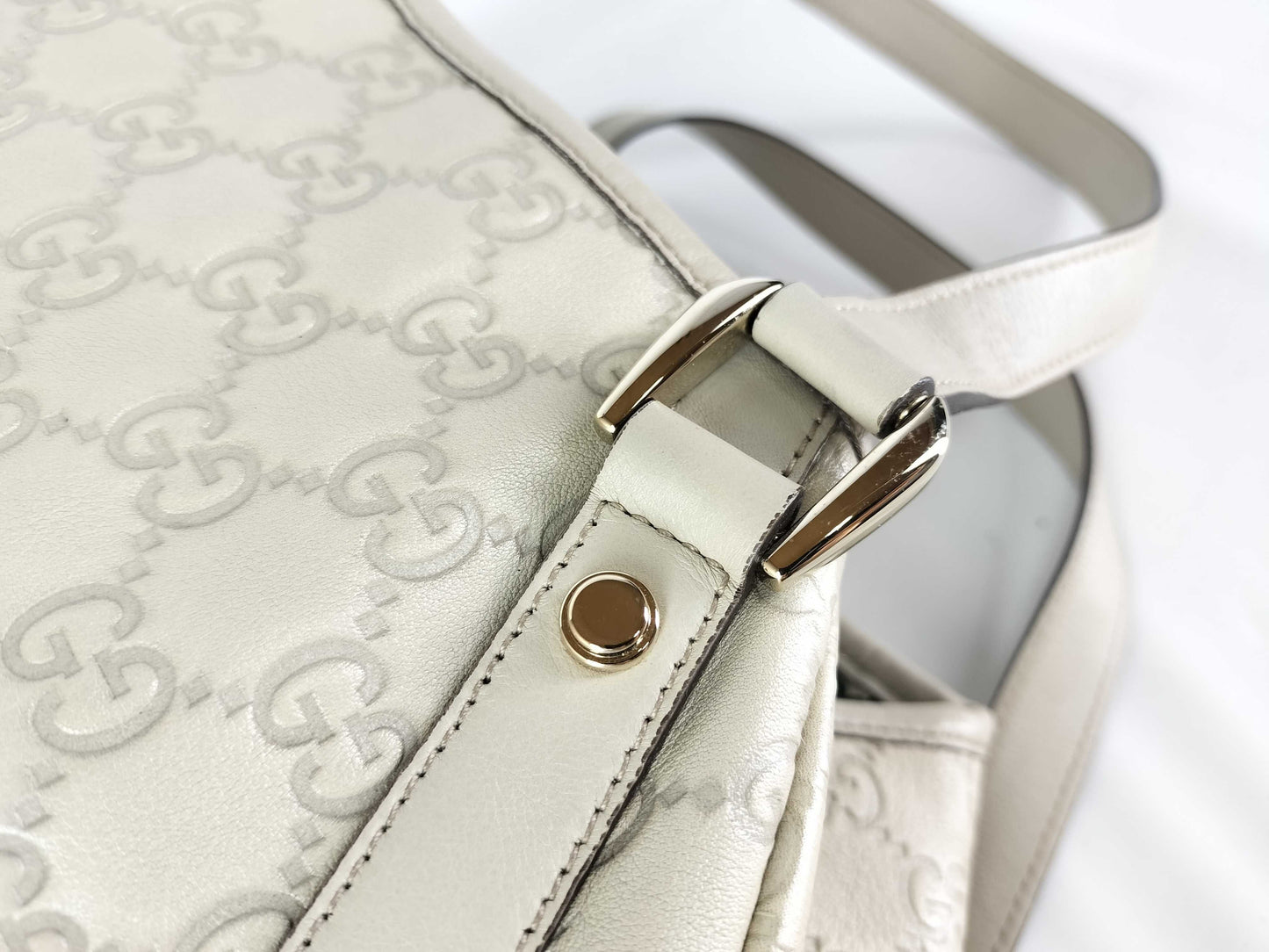 GUCCI Guccissima Gucci/Tote Bag/130736/Abby/Shimmer Leather/Ivory Tote Bag