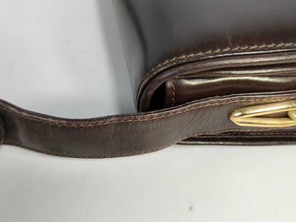 GUCCI Old Gucci Semi-Shoulder Bag with GG Hardware, Vintage Calfskin Leather, Dark Brown Shoulder Bag