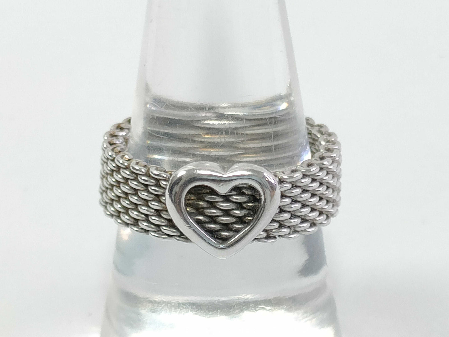 Tiffany & Co. Sterling Silver Ring, Somerset, Heart, Mesh, 925 Silver, 5.3g