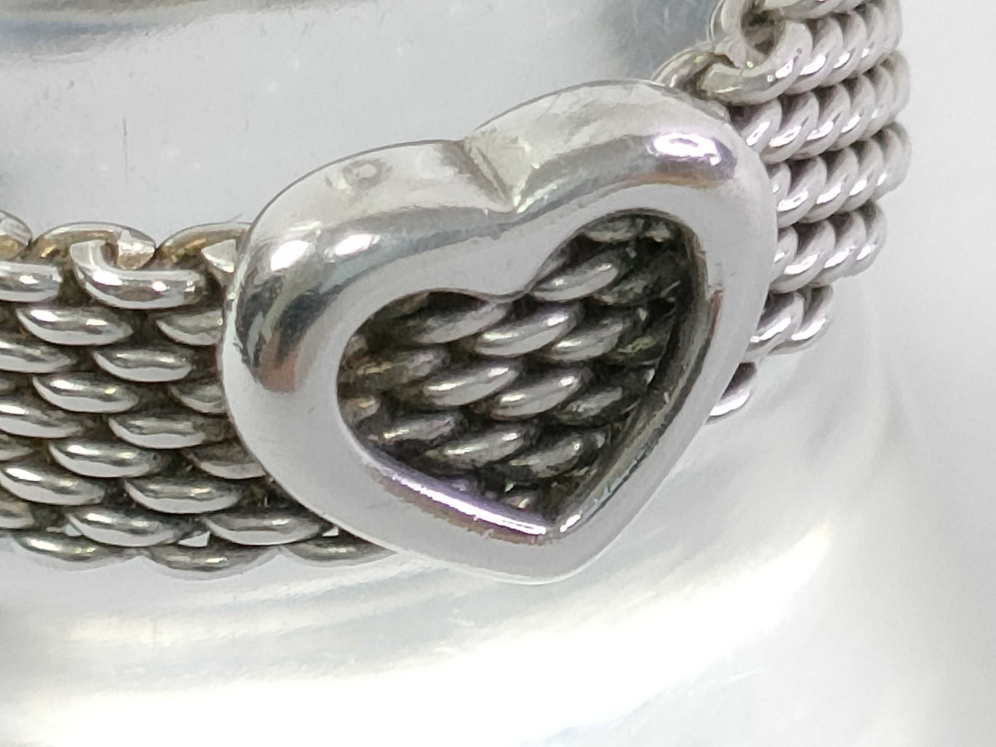 Tiffany & Co. Sterling Silver Ring, Somerset, Heart, Mesh, 925 Silver, 5.3g