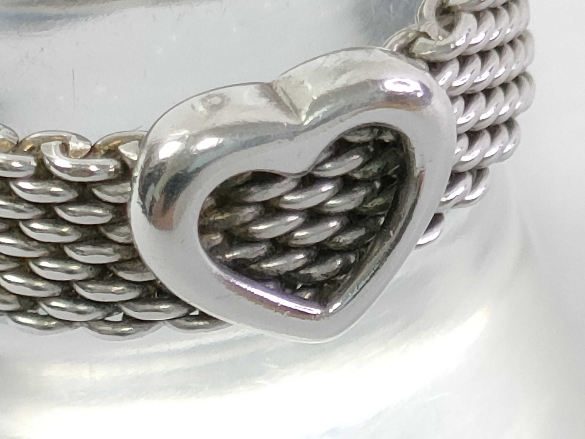 Tiffany & Co. Sterling Silver Ring, Somerset, Heart, Mesh, 925 Silver, 5.3g