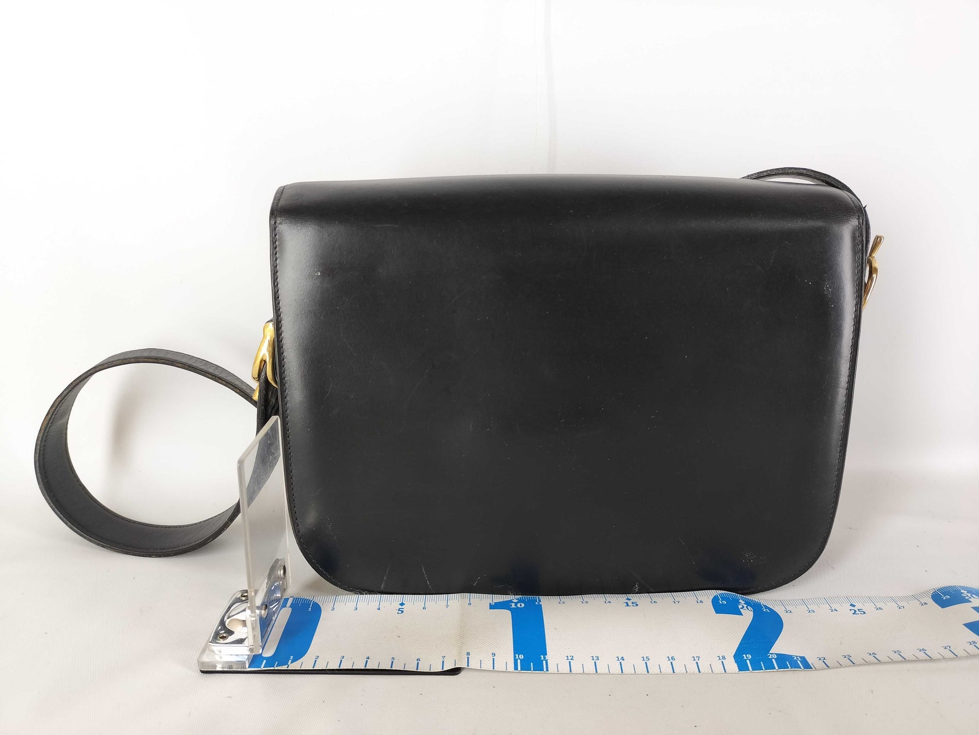 CELINE Semi-Shoulder Bag with Carriage Hardware, Vintage Leather, Black Shoulder Bag
