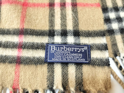 Burberrys Fringe Scarf, Nova Check, Made in England, 100% Cashmere, Beige