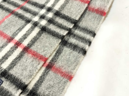 Burberrys Fringe Scarf, Nova Check, Made in England, 100% Cashmere, Gray Scarf