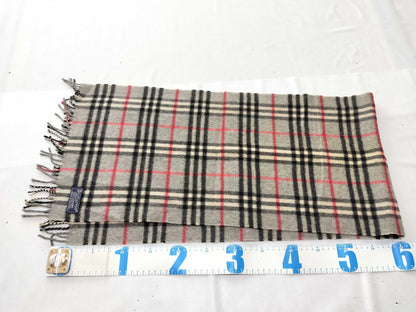 Burberrys Fringe Scarf, Nova Check, Made in England, 100% Cashmere, Gray Scarf