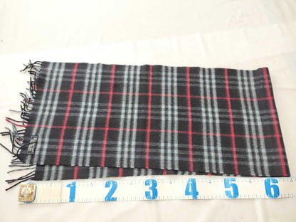 Burberrys Fringe Scarf, Nova Check, Made in England, 100% Cashmere, Navy