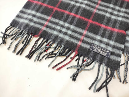 Burberrys Fringe Scarf, Nova Check, Made in England, 100% Cashmere, Navy