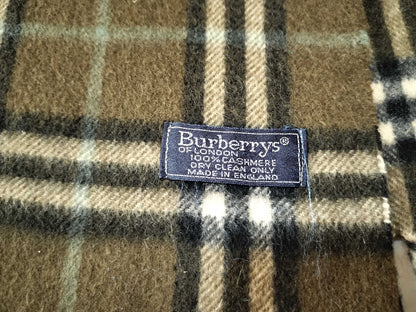 Burberrys Fringe Scarf, Nova Check, Made in England, 100% Cashmere, Olive