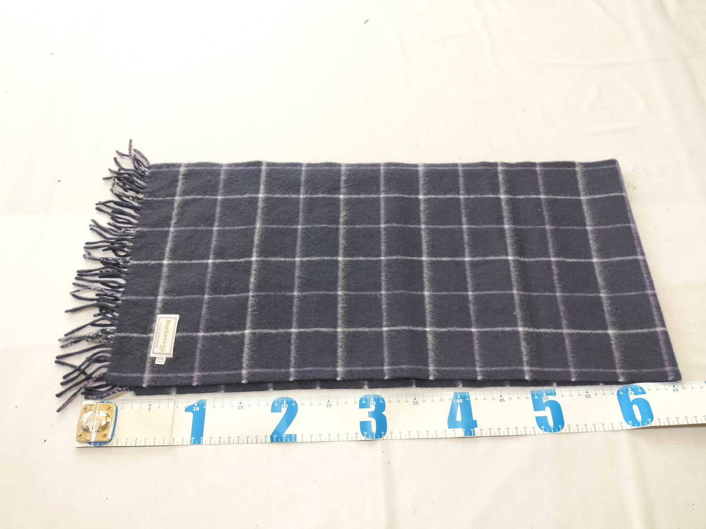 Burberrys Fringe Scarf/Graph Check/Sanyo Shokai/100% Cashmere/Navy Scarf