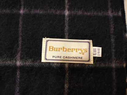 Burberrys Fringe Scarf/Graph Check/Sanyo Shokai/100% Cashmere/Navy Scarf