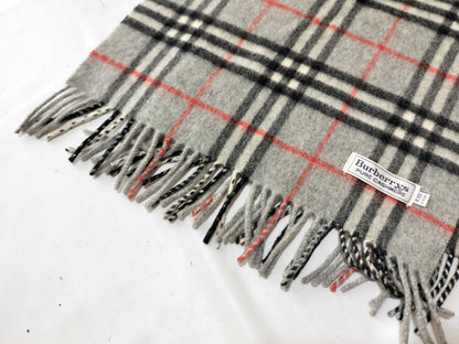 Burberrys/Fringe Scarf/Nova Check/Sanyo Shokai/100% Cashmere/Gray Scarf
