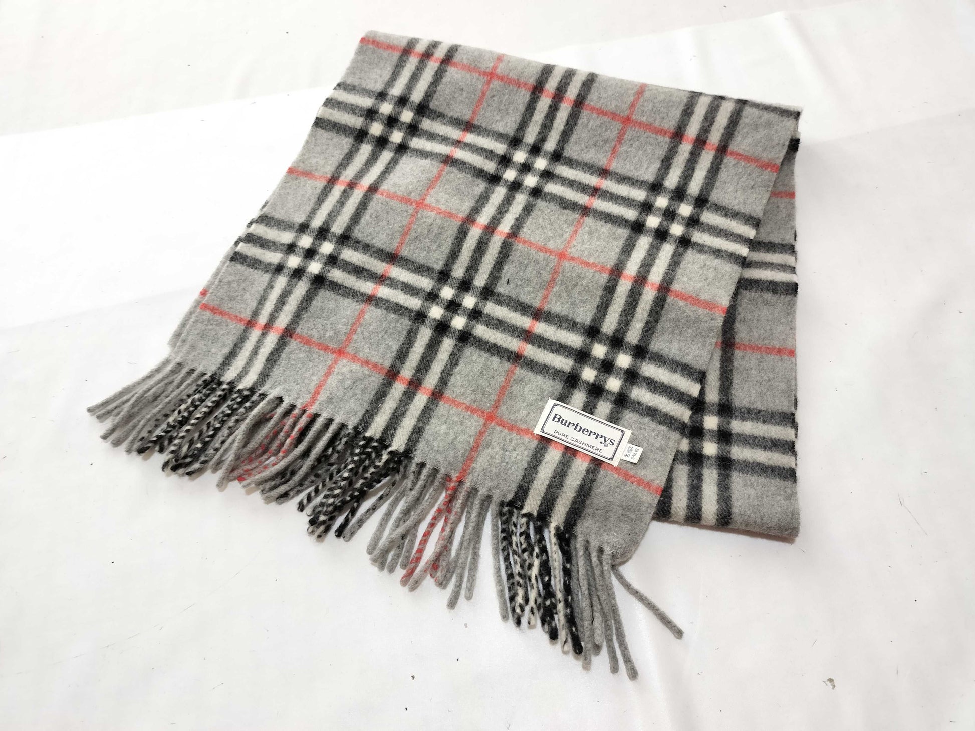 Burberrys/Fringe Scarf/Nova Check/Sanyo Shokai/100% Cashmere/Gray Scarf