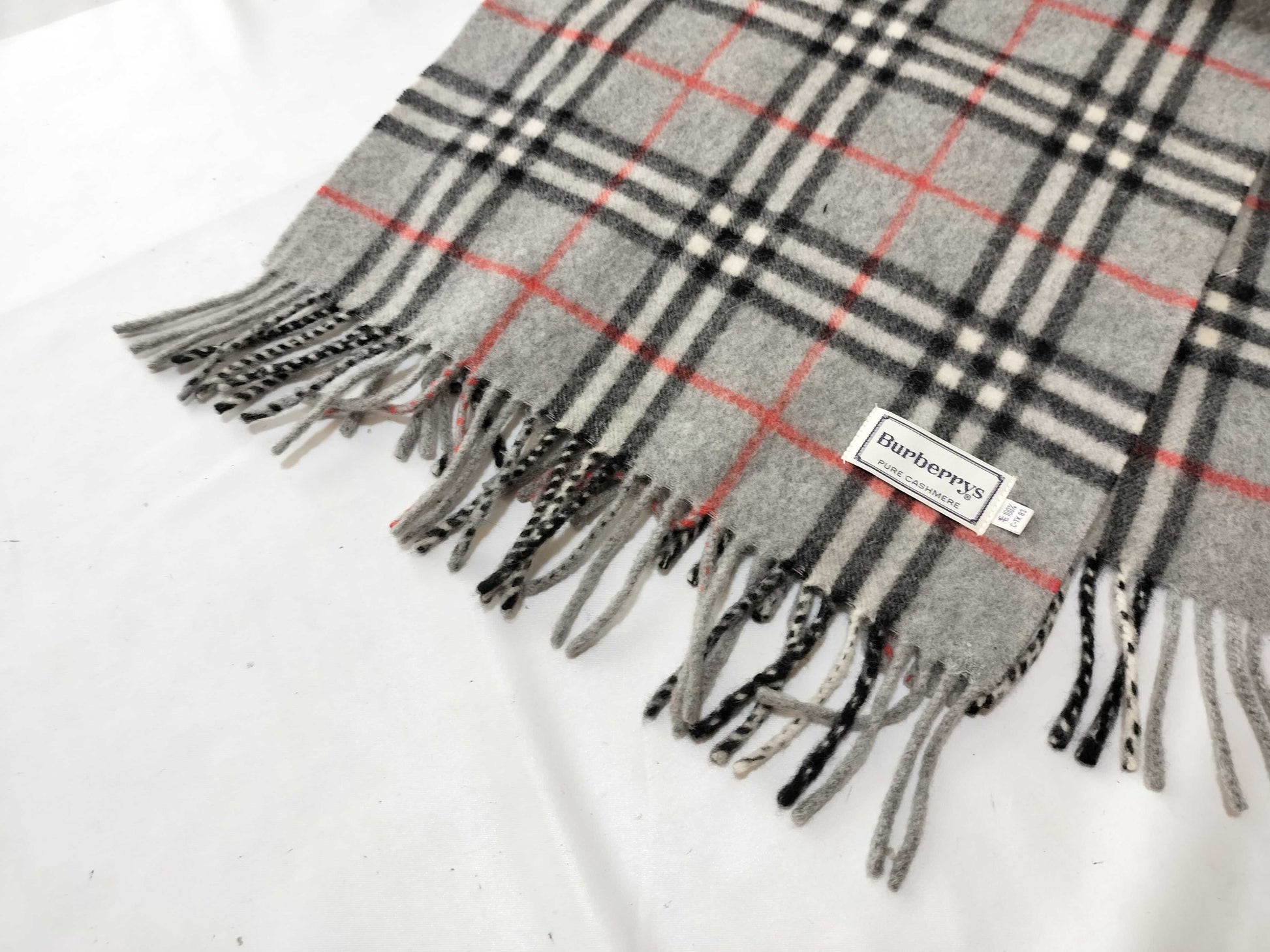Burberrys/Fringe Scarf/Nova Check/Sanyo Shokai/100% Cashmere/Gray Scarf